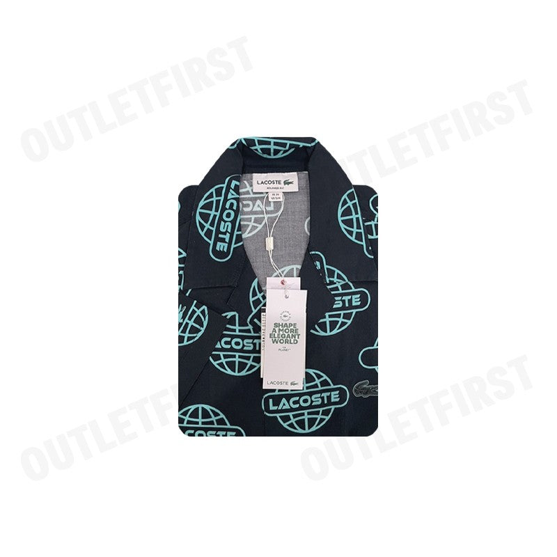LACOSTE รุ่น GLOBE PRINT LACOSTE COTTON TWILL SHIRT CODE: CH1880 10 QPI เสื้อเชิ้ตแขนสั้น เสื้อเชิ้ตผู้ชาย เสื้อเชิ้ต