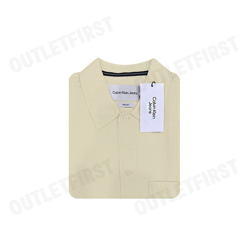 CALVIN KLEIN JEANS รุ่น MEN SOFT LINEN SHORT SLEEVE SHIRTS CODE: J325173 LFU เสื้อเชิ้ตแขนสั้น เสื้อเชิ้ตผู้ชาย