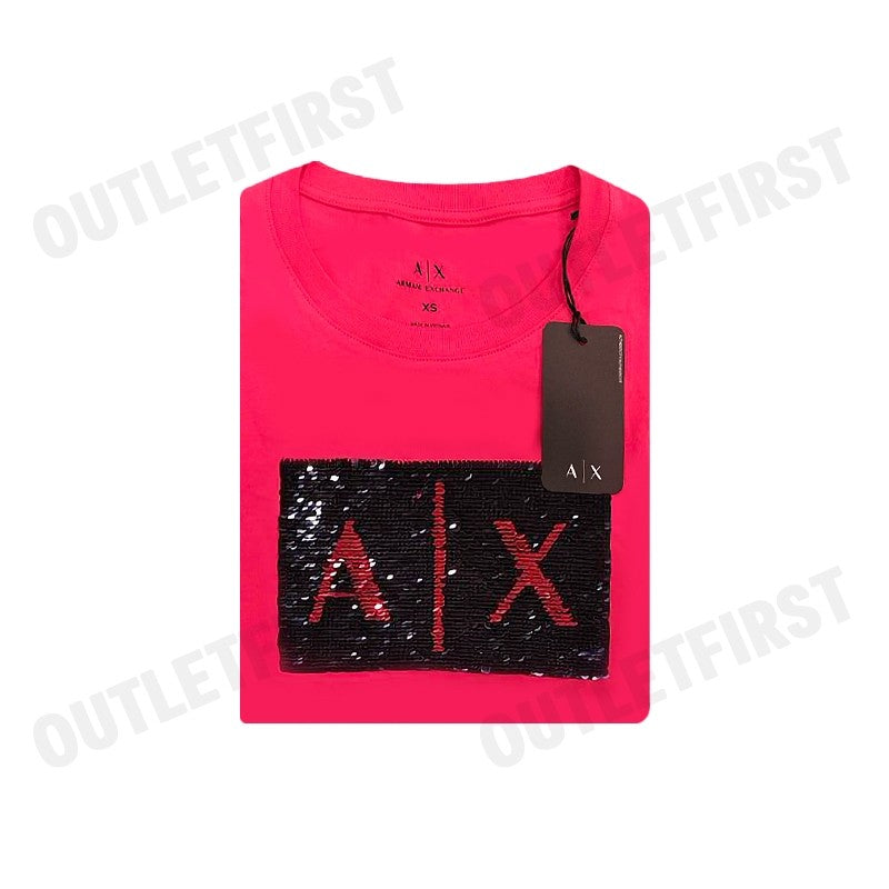ARMANI EXCHANGE รุ่น EMBELLISHED SLIM FIT T-SHIRT CODE: 8NYTDL YJ73Z 14AZ เสื้อยืดคอกลม เสื้อยืดผู้หญิง เสื้อยืดสีชมพู