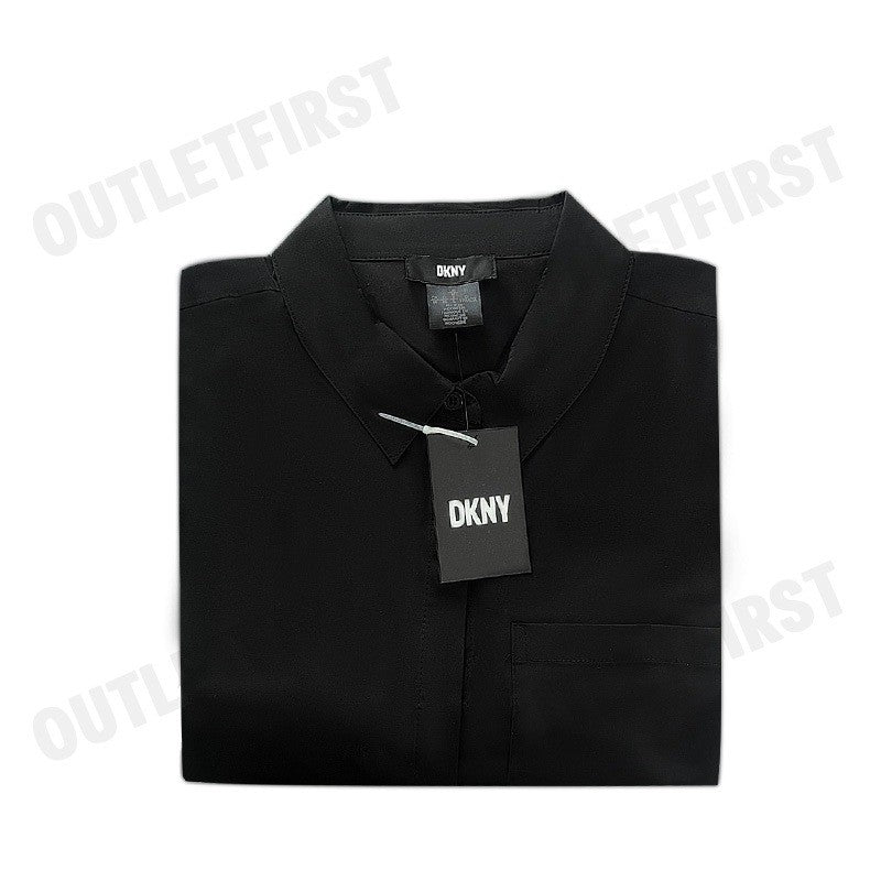 DKNY รุ่น SILKY STRETCH POPLIN ORGANZA TOP CODE: P4AM0W49 BLK เสื้อเชิ้ตแขนยาว เสื้อเชิ้ตคอปก เสื้อเชิ้ตผู้หญิง