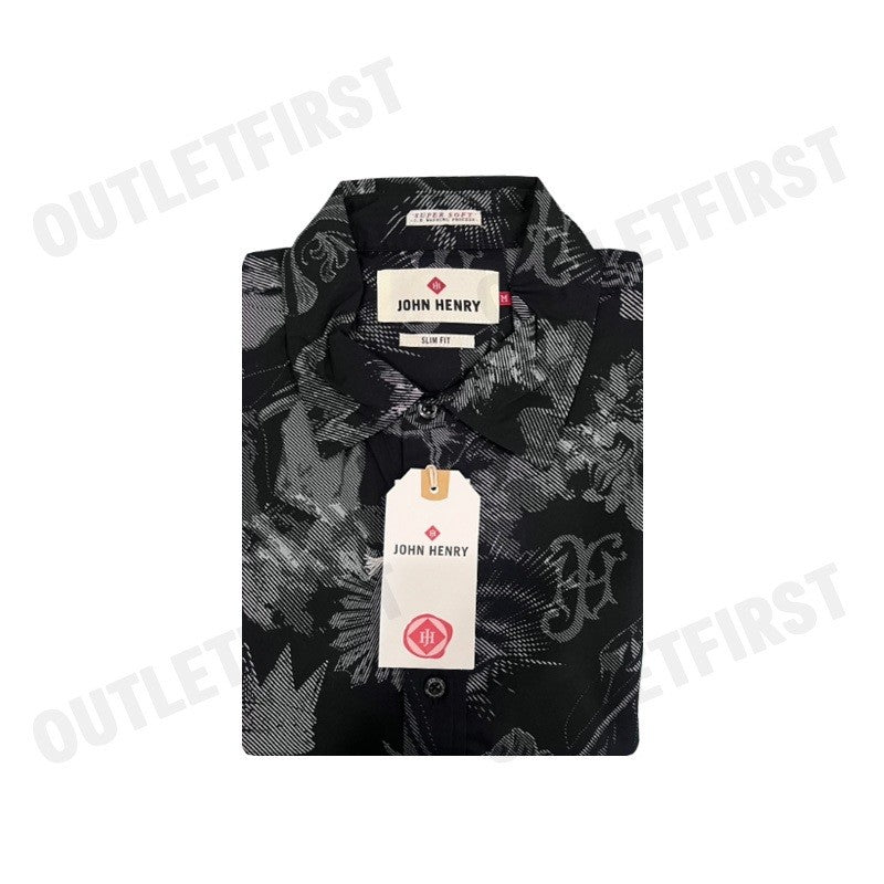 JOHN HENRY รุ่น MEN'S SHORT SLEEVES SLIM FIT SHIRT (BLACK) CODE: JH F424MSSSM32 เสื้อเชิ้ตแขนสั้น เสื้อเชิ้ตผู้ชาย