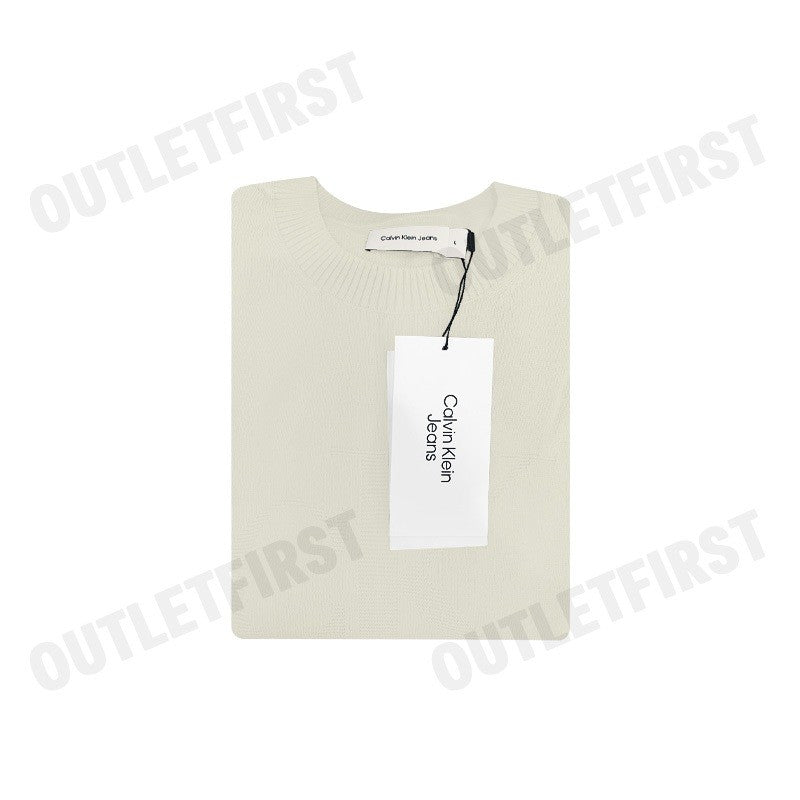 CALVIN KLEIN JEANS รุ่น MEN'S IVORY CK INTARSIA MIXED STITCH SWEATER CODE: J326453 PD7 เสื้อสเวตเตอร์ เสื้อผู้ชาย สีครีม