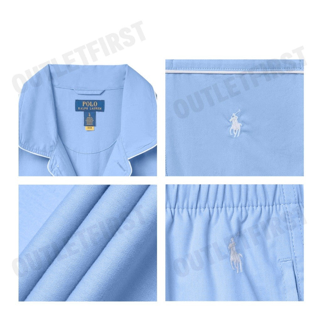 POLO RALPH LAUREN รุ่น COTTON SHORT PYAJAMA SET SOLID AUSTIN BLUE CODE: 714899503005 เซ็ทชุดนอน ชุดนอนผู้ชาย ชุดนอนสีฟ้า