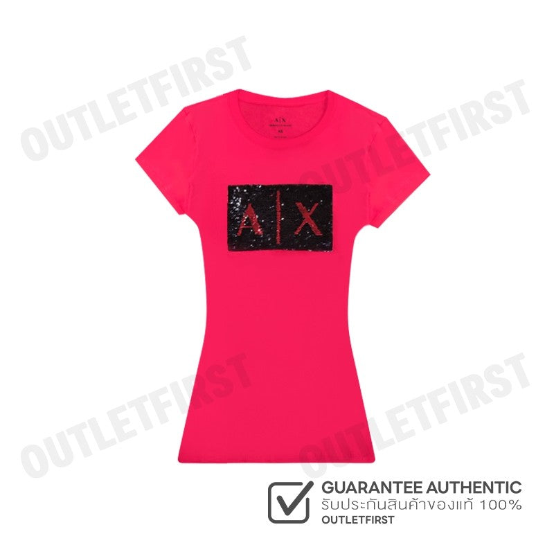 ARMANI EXCHANGE รุ่น EMBELLISHED SLIM FIT T-SHIRT CODE: 8NYTDL YJ73Z 14AZ เสื้อยืดคอกลม เสื้อยืดผู้หญิง เสื้อยืดสีชมพู