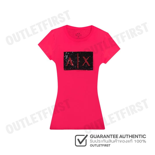 ARMANI EXCHANGE รุ่น EMBELLISHED SLIM FIT T-SHIRT CODE: 8NYTDL YJ73Z 14AZ เสื้อยืดคอกลม เสื้อยืดผู้หญิง เสื้อยืดสีชมพู