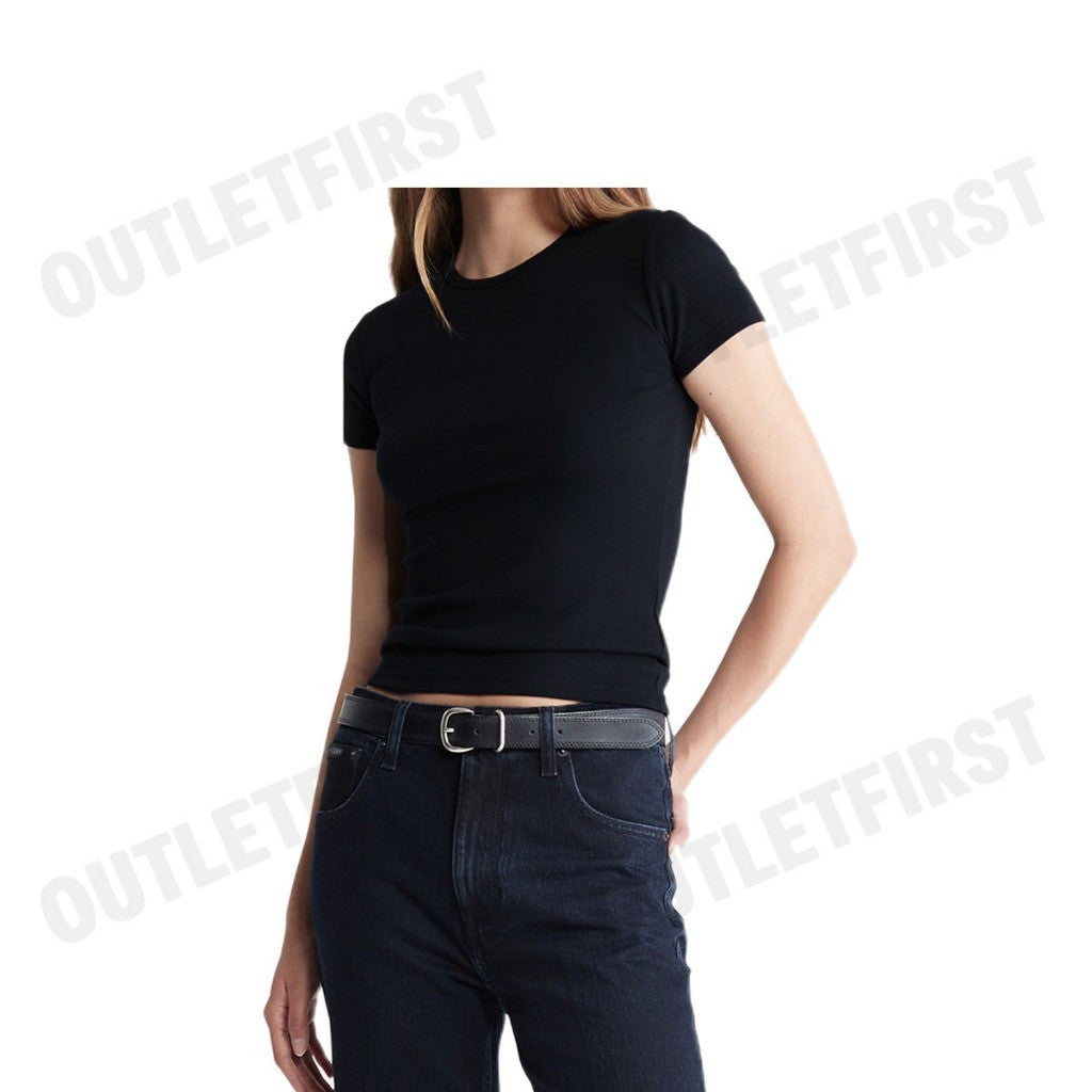 CALVIN KLEIN รุ่น RIBBED SLIM FIT CREWNECK T-SHIRT CODE: 40WJ217 BAE เสื้อยืดคอกลม เสื้อแขนสั้น เสื้อผู้หญิง