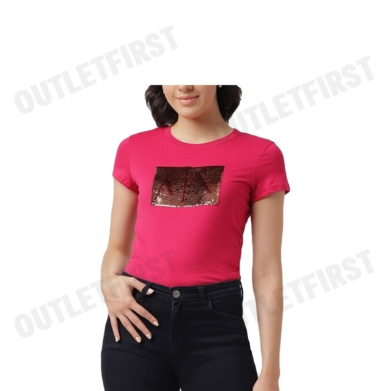 ARMANI EXCHANGE รุ่น EMBELLISHED SLIM FIT T-SHIRT CODE: 8NYTDL YJ73Z 14AZ เสื้อยืดคอกลม เสื้อยืดผู้หญิง เสื้อยืดสีชมพู