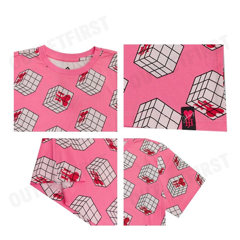 JOHN HENRY รุ่น CUBIC COLLAR BLOCK PATTERN PRINTED T-SHIRT (PINK) CODE: JH S124MTSSM17 เสื้อยืดคอกลม เสื้อยืดผู้ชาย