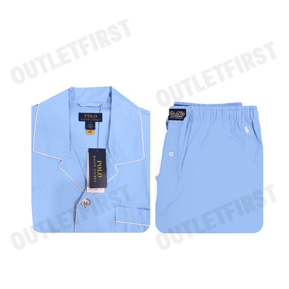 POLO RALPH LAUREN รุ่น COTTON SHORT PYAJAMA SET SOLID AUSTIN BLUE CODE: 714899503005 เซ็ทชุดนอน ชุดนอนผู้ชาย ชุดนอนสีฟ้า