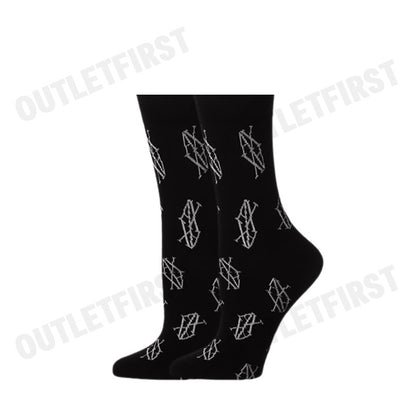 ARMANI EXCHANGE รุ่น RIBBED COTTON BLEND SOCKS WITH MONOGRAM LOGO CODE: 946026 4F433 38221  ถุงเท้าข้อยาว ถุงเท้าสีดำ