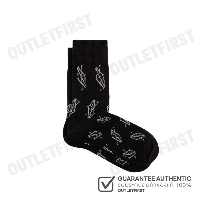 ARMANI EXCHANGE รุ่น RIBBED COTTON BLEND SOCKS WITH MONOGRAM LOGO CODE: 946026 4F433 38221  ถุงเท้าข้อยาว ถุงเท้าสีดำ