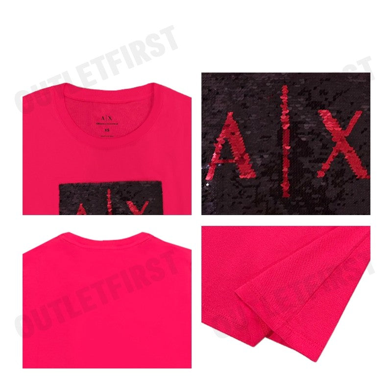 ARMANI EXCHANGE รุ่น EMBELLISHED SLIM FIT T-SHIRT CODE: 8NYTDL YJ73Z 14AZ เสื้อยืดคอกลม เสื้อยืดผู้หญิง เสื้อยืดสีชมพู