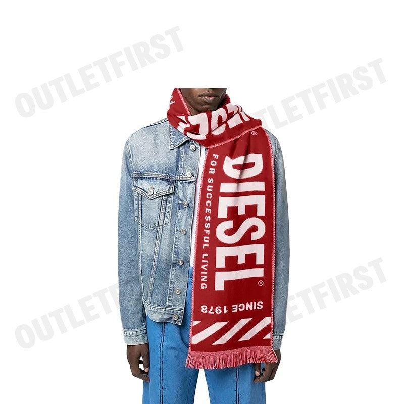 DIESEL รุ่น S-BISC SCIARPA CODE: A06643 OJKKR 42A ผ้าพันคอ ผ้าพันคอขาวแดง ผ้าคลุมไหล่