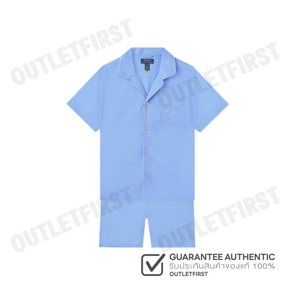 POLO RALPH LAUREN รุ่น COTTON SHORT PYAJAMA SET SOLID AUSTIN BLUE CODE: 714899503005 เซ็ทชุดนอน ชุดนอนผู้ชาย ชุดนอนสีฟ้า