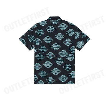 LACOSTE รุ่น GLOBE PRINT LACOSTE COTTON TWILL SHIRT CODE: CH1880 10 QPI เสื้อเชิ้ตแขนสั้น เสื้อเชิ้ตผู้ชาย เสื้อเชิ้ต