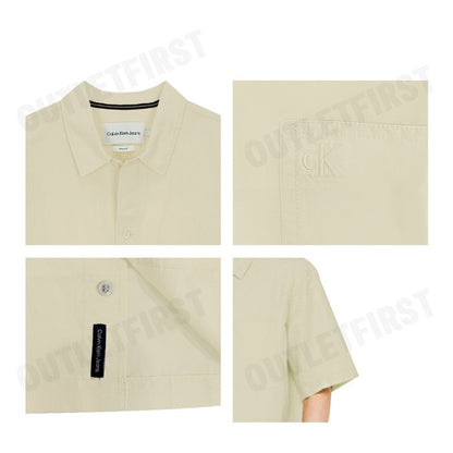 CALVIN KLEIN JEANS รุ่น MEN SOFT LINEN SHORT SLEEVE SHIRTS CODE: J325173 LFU เสื้อเชิ้ตแขนสั้น เสื้อเชิ้ตผู้ชาย