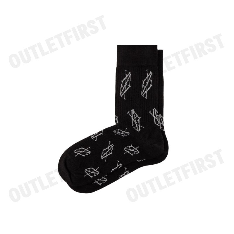 ARMANI EXCHANGE รุ่น RIBBED COTTON BLEND SOCKS WITH MONOGRAM LOGO CODE: 946026 4F433 38221  ถุงเท้าข้อยาว ถุงเท้าสีดำ