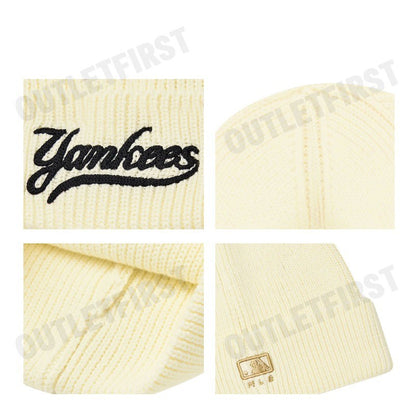 MLB รุ่น UNISEX VARSITY CURSIVE BEANIE CODE: 3ABNVM146 50CRD หมวกบีนนี่ หมวกสีครีม หมวกเอ็มแอลบี