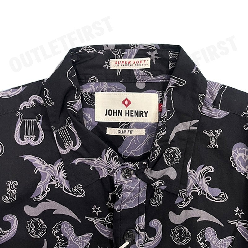 JOHN HENRY รุ่น MEN'S SHORT SLEEVES SLIM FIT SHIRT SUPER SOFT (BLACK) CODE: JH F124MSSSM06 เสื้อเชิ้ตแขนสั้น เสื้อเชิ้ต
