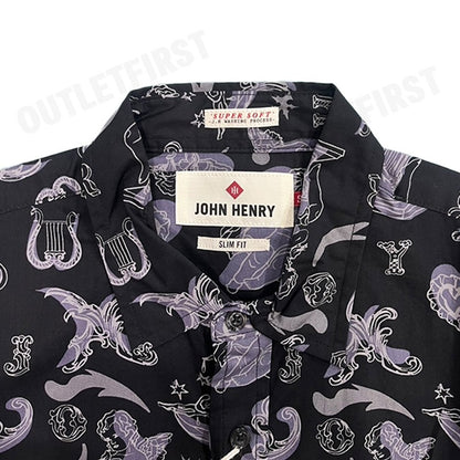 JOHN HENRY รุ่น MEN'S SHORT SLEEVES SLIM FIT SHIRT SUPER SOFT (BLACK) CODE: JH F124MSSSM06 เสื้อเชิ้ตแขนสั้น เสื้อเชิ้ต
