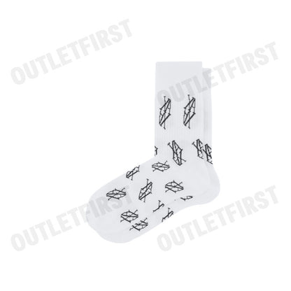 ARMANI EXCHANGE รุ่น RIBBED COTTON BLEND SOCKS WITH MONOGRAM LOGO CODE: 946026 4F433 19611 ถุงเท้าข้อยาว ถุงเท้าสีขาว