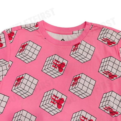 JOHN HENRY รุ่น CUBIC COLLAR BLOCK PATTERN PRINTED T-SHIRT (PINK) CODE: JH S124MTSSM17 เสื้อยืดคอกลม เสื้อยืดผู้ชาย