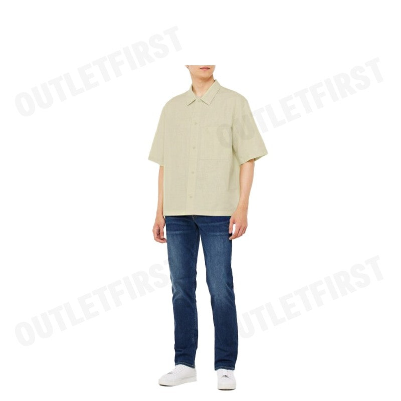 CALVIN KLEIN JEANS รุ่น MEN SOFT LINEN SHORT SLEEVE SHIRTS CODE: J325173 LFU เสื้อเชิ้ตแขนสั้น เสื้อเชิ้ตผู้ชาย