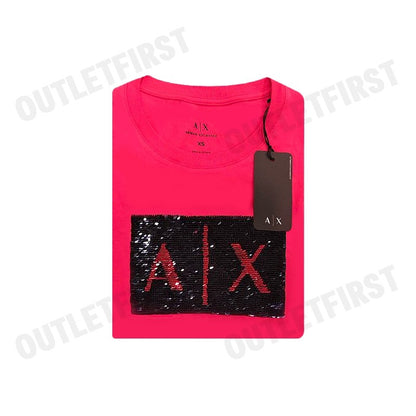 ARMANI EXCHANGE รุ่น EMBELLISHED SLIM FIT T-SHIRT CODE: 8NYTDL YJ73Z 14AZ เสื้อยืดคอกลม เสื้อยืดผู้หญิง เสื้อยืดสีชมพู
