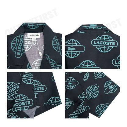 LACOSTE รุ่น GLOBE PRINT LACOSTE COTTON TWILL SHIRT CODE: CH1880 10 QPI เสื้อเชิ้ตแขนสั้น เสื้อเชิ้ตผู้ชาย เสื้อเชิ้ต