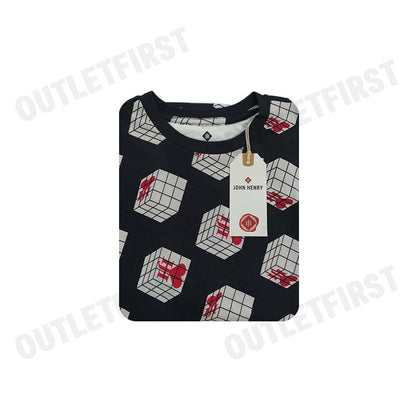 JOHN HENRY รุ่น CUBIC COLLAR BLOCK PATTERN PRINTED T-SHIRT(BLACK) CODE: JH S124MTSSM17 เสื้อยืด เสื้อคอกลม เสื้อแขนสั้น