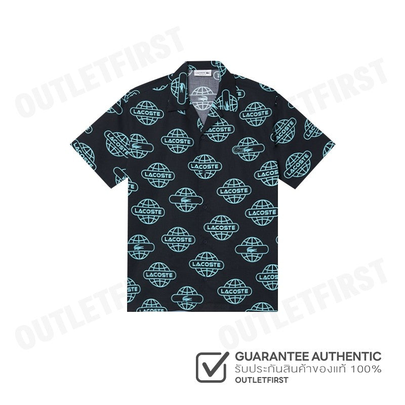 LACOSTE รุ่น GLOBE PRINT LACOSTE COTTON TWILL SHIRT CODE: CH1880 10 QPI เสื้อเชิ้ตแขนสั้น เสื้อเชิ้ตผู้ชาย เสื้อเชิ้ต