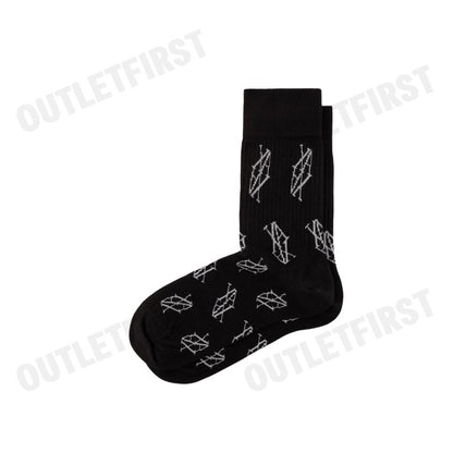 ARMANI EXCHANGE รุ่น RIBBED COTTON BLEND SOCKS WITH MONOGRAM LOGO CODE: 946026 4F433 38221  ถุงเท้าข้อยาว ถุงเท้าสีดำ