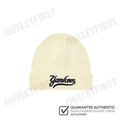 MLB รุ่น UNISEX VARSITY CURSIVE BEANIE CODE: 3ABNVM146 50CRD หมวกบีนนี่ หมวกสีครีม หมวกเอ็มแอลบี
