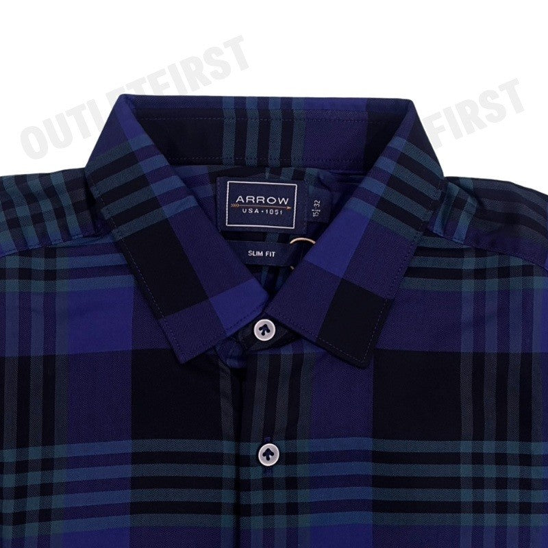 ARROW รุ่น LONG SLEEVE SLIM FIT SHIRT CODE: MACS107W2BSNV เสื้อเชิ้ตแขนยาว เสื้อเชิ้ตผู้ชาย เสื้อเชิ้ตลายตาราง