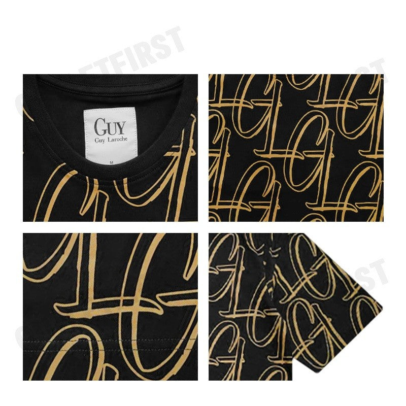 GUY LAROCHE รุ่น  SHORT SLEEVE SLIMFIT PRINTED T-SHIRT CODE: DKT5200S3BL เสื้อยืดคอกลมชาย เสื้อผู้ชาย เสื้อยืด