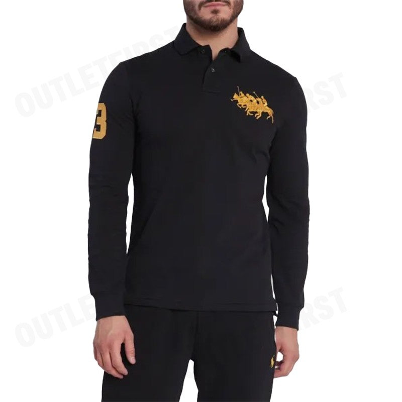 POLO RALPH LAUREN รุ่น  CUSTOM SLIM FIT TRIPLE-PONY POLO SHIRT CODE: 710921624001 เสื้อโปโลแขนยาว เสื้อผู้ชาย เสื้อโปโล