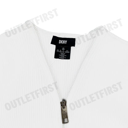 DKNY รุ่น LONG SLEEVE RIBBED ZIP FRONT SWEATER CODE: P4AXAN15 IVY เสื้อคาร์ดิแกน เสื้อคาร์ดิแกนผู้หญิง เสื้อแขนยาว