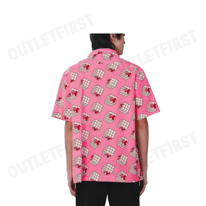 JOHN HENRY รุ่น CUBIC COLLAR BLOCK PATTERN PRINTED SHIRT (PINK) CODE:JH S124MSSRL16 เสื้อเชิ้ตแขนสั้น เสื้อคอปก เสื้อลาย