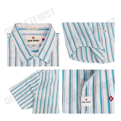 JOHN HENRY รุ่น MEN'S SHORT SLEEVES SLIM FIT SHIRTS (WHITE) CODE: JH S424MSSSM53 เสื้อเชิ้ตแขนสั้น เสื้อเชิ้ตผู้ชาย