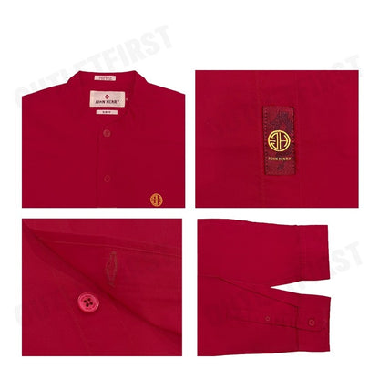 JOHN HENRY รุ่น MEN'S LONG SLEEVES SLIM FIT SHIRTS (RED) CODE: JH S124MSLSM11  เสื้อเชิ้ตแขนยาว เสื้อเชิ้ตผู้ชาย