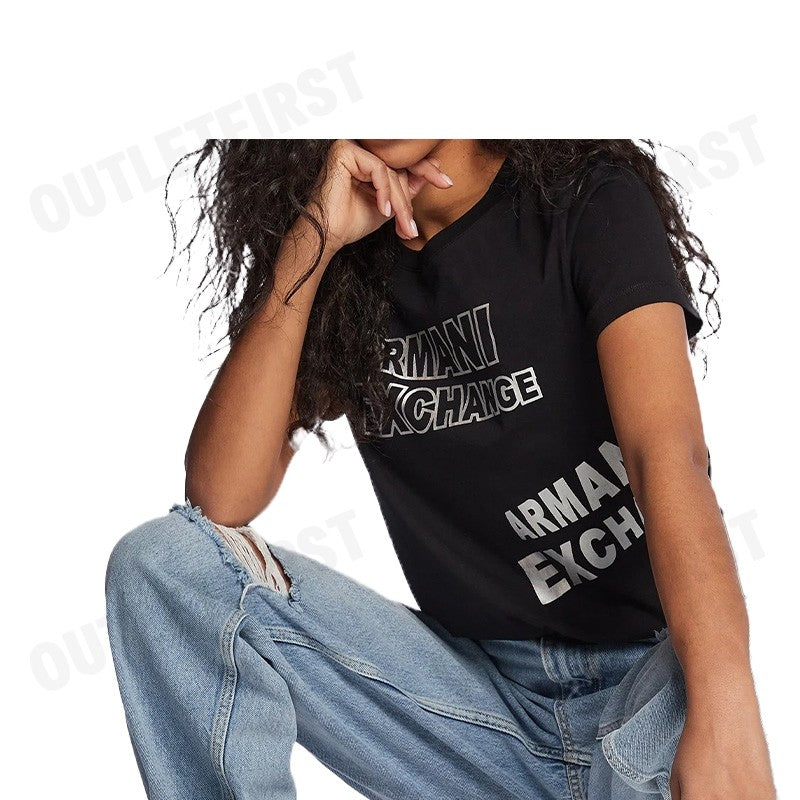 ARMANI EXCHANGE รุ่น  WOMEN'S PASSWORD PRINT ROUND NECK REGULAR FIT SHIRT CODE: 3RYTBD YJCHZ เสื้อยืดคอกลม  เสื้อผู้หญิง