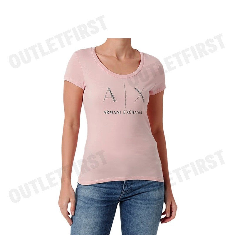 ARMANI EXCHANGE รุ่น EMBELLISHED SLIM FIT PIMA COTTON T-SHIRT CODE: 8NYT83 YJ16Z 7415 เสื้อยืดคอกลม เสื้อยืดผู้หญิง