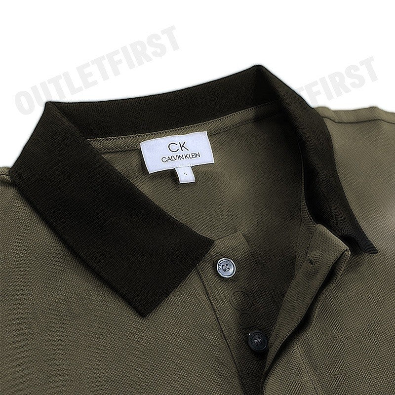 CK CALVIN KLEIN รุ่น COTTON STRETCH PIQUE SHORT SLEEVE POLO (MILITARY) CODE: 0578K M703TC เสื้อโปโล เสื้อโปโลผู้ชาย
