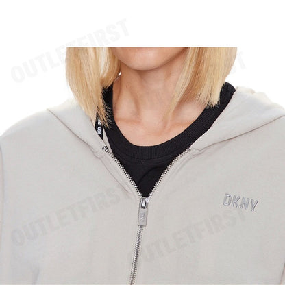 DKNY SPORT รุ่น METALLIC BUBBLE LOGO FULL ZIP HOODIE CODE: DP3J9279 SAN เสื้อแขนยาว เสื้อครอป เสื้อฮู้ด