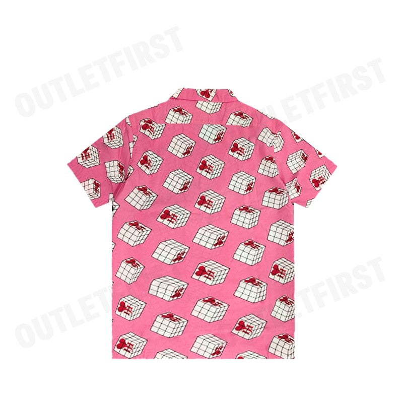 JOHN HENRY รุ่น CUBIC COLLAR BLOCK PATTERN PRINTED SHIRT (PINK) CODE:JH S124MSSRL16 เสื้อเชิ้ตแขนสั้น เสื้อคอปก เสื้อลาย