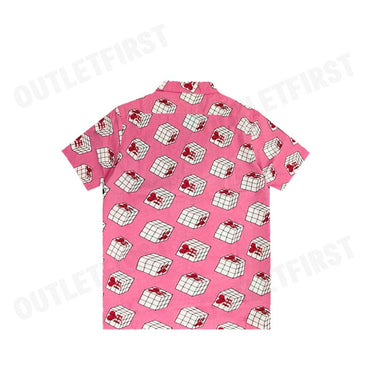 JOHN HENRY รุ่น CUBIC COLLAR BLOCK PATTERN PRINTED SHIRT (PINK) CODE:JH S124MSSRL16 เสื้อเชิ้ตแขนสั้น เสื้อคอปก เสื้อลาย