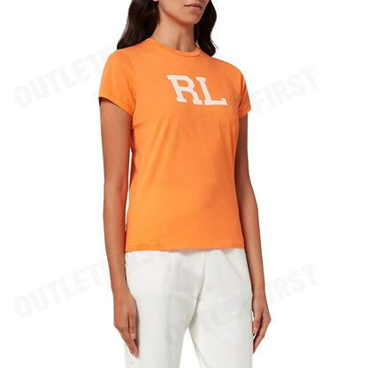 POLO RALPH LAUREN รุ่น  RL LOGO PRINT T-SHIRT IN COTTON JERSEY CODE: 211854146008 เสื้อยืดคอกลม เสื้อผู้หญิง เสื้อยืด