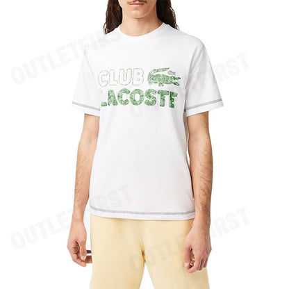 LACOSTE รุ่น MEN'S LACOSTE VINTAGE PRINT ORGANIC COTTON T-SHIRT CODE: TH5440 10 001 เสื้อยืดคอกลม เสื้อยืดแขนสั้นผู้ชาย
