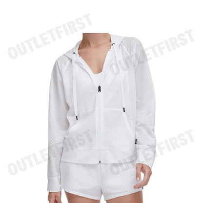 DKNY SPORT รุ่น CHINTZ HONEYCOMB MESH FULL ZIP HOODIE CODE: DP3J8949 WHT เสื้อแจ็คเก็ตแขนยาว เสื้อแจ็คเก็ตผู้หญิง