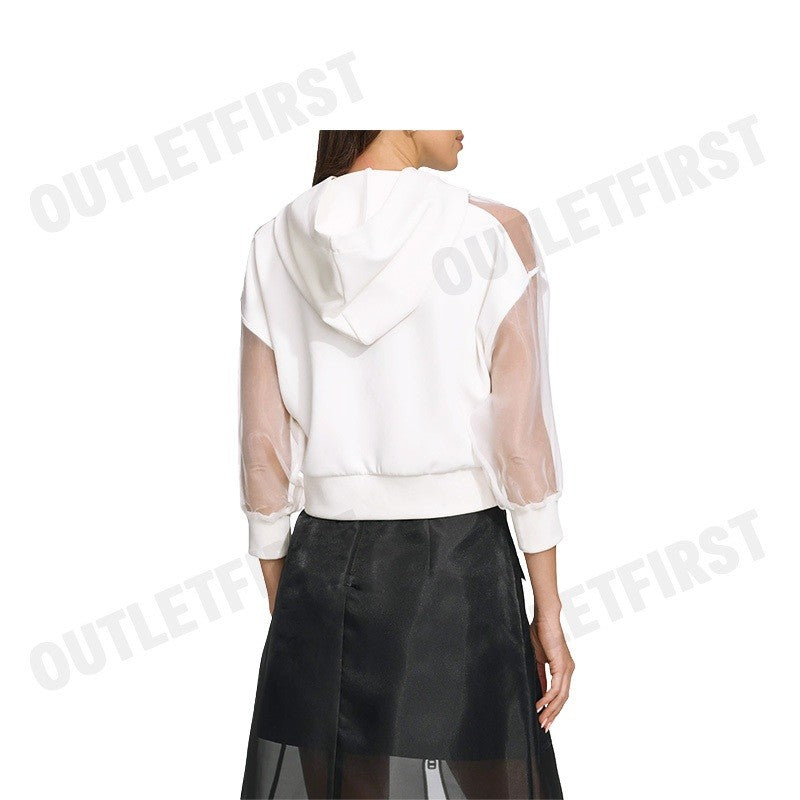 DKNY รุ่น ORGANZA SLEEVE CROP HOODIE CODE: P4BHSWSH IVY เสื้อครอปแขนยาว เสื้อครอปผู้หญิง เสื้อครอปมีฮู้ด